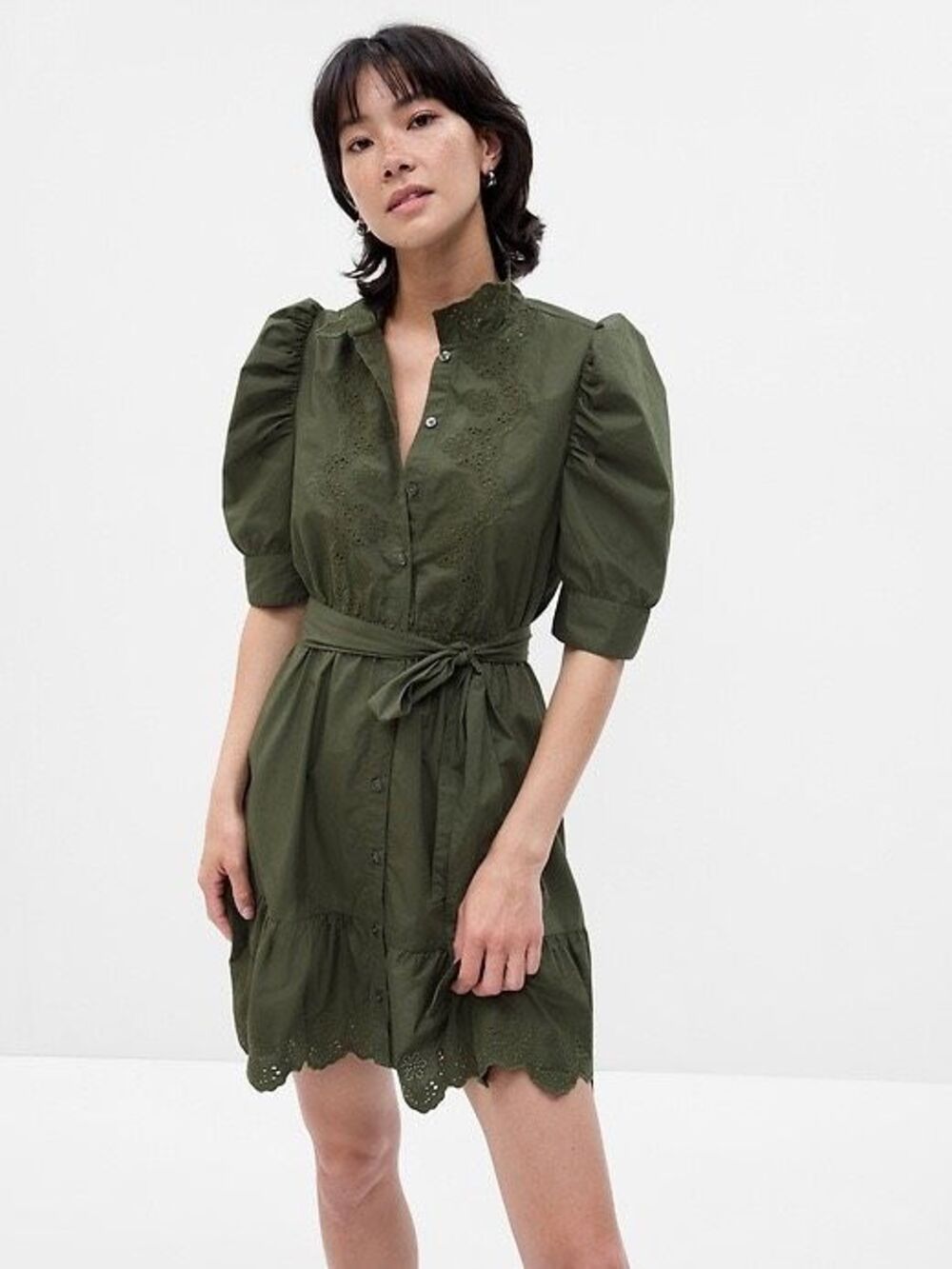 GAP Puff Sleeve Eyelet Mini Dress Size S